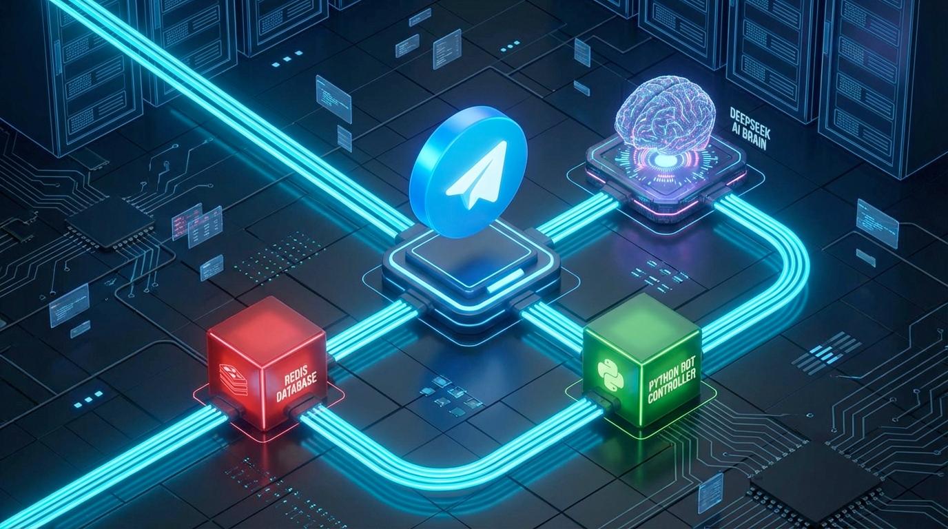 Схема архитектуры Telegram бота на Python (aiogram, Redis, DeepSeek)